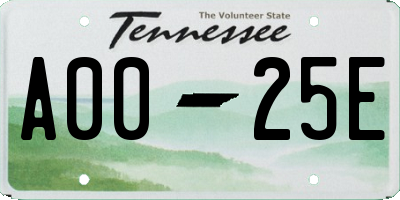 TN license plate A0025E
