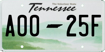 TN license plate A0025F