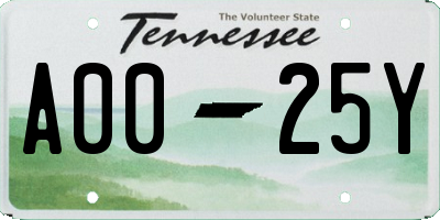 TN license plate A0025Y