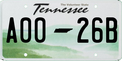 TN license plate A0026B