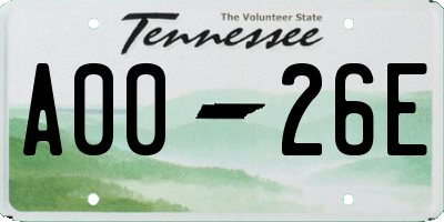 TN license plate A0026E
