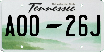 TN license plate A0026J
