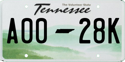TN license plate A0028K