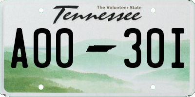 TN license plate A0030I