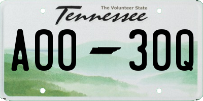 TN license plate A0030Q