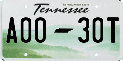 TN license plate A0030T