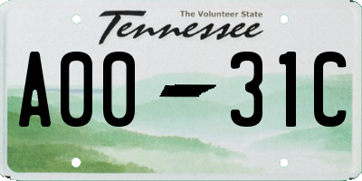 TN license plate A0031C