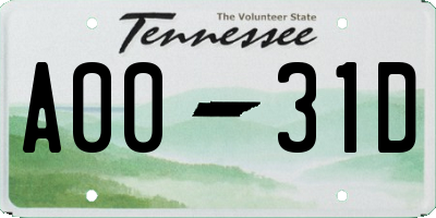 TN license plate A0031D