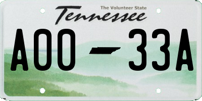 TN license plate A0033A