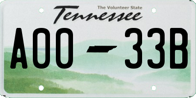 TN license plate A0033B