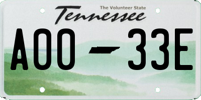 TN license plate A0033E