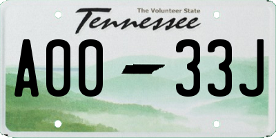 TN license plate A0033J