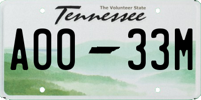 TN license plate A0033M