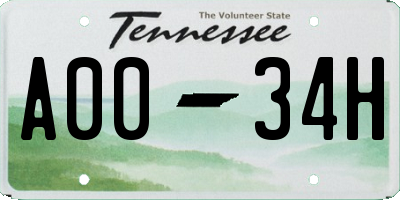 TN license plate A0034H