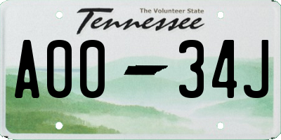 TN license plate A0034J