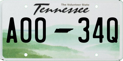 TN license plate A0034Q