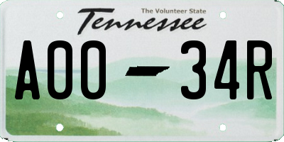 TN license plate A0034R