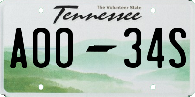 TN license plate A0034S
