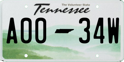 TN license plate A0034W