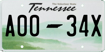 TN license plate A0034X