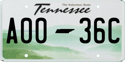 TN license plate A0036C