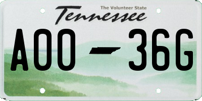 TN license plate A0036G