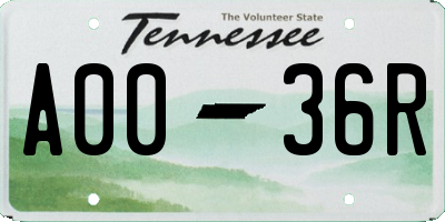 TN license plate A0036R
