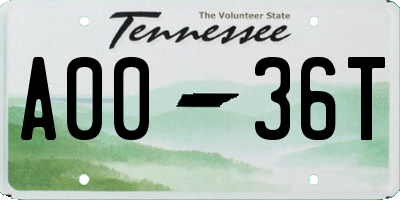 TN license plate A0036T