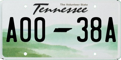 TN license plate A0038A