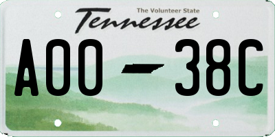 TN license plate A0038C