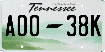TN license plate A0038K
