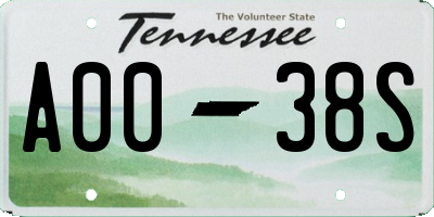 TN license plate A0038S