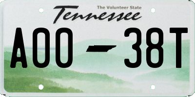 TN license plate A0038T