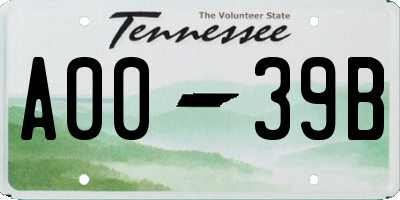 TN license plate A0039B