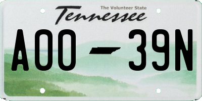 TN license plate A0039N