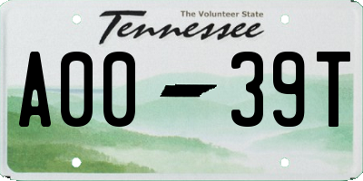 TN license plate A0039T