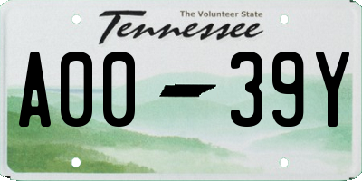TN license plate A0039Y
