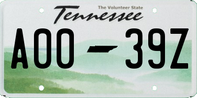 TN license plate A0039Z