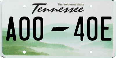 TN license plate A0040E