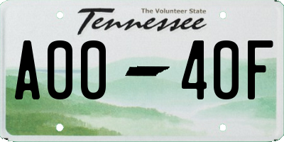 TN license plate A0040F