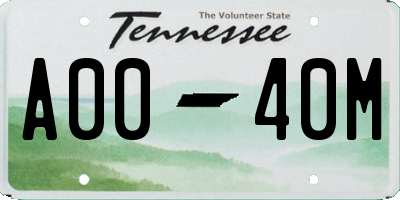 TN license plate A0040M