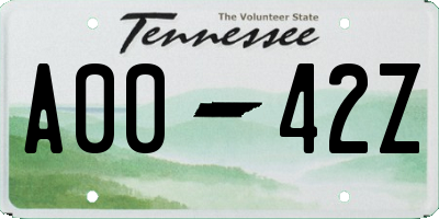 TN license plate A0042Z