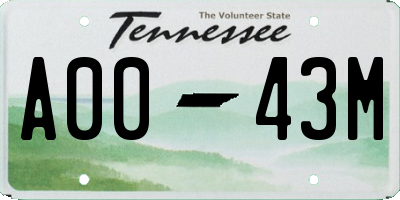 TN license plate A0043M