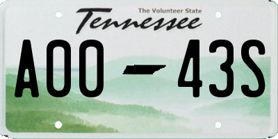 TN license plate A0043S