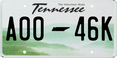 TN license plate A0046K