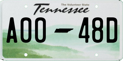 TN license plate A0048D
