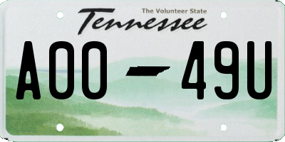 TN license plate A0049U