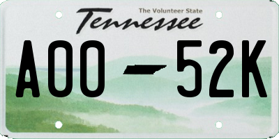 TN license plate A0052K
