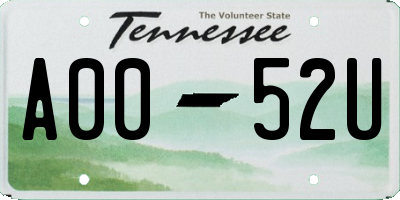 TN license plate A0052U