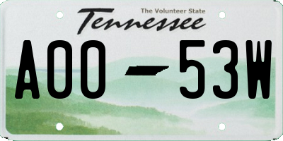 TN license plate A0053W